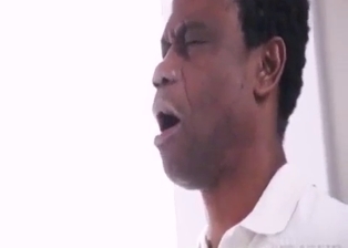 Cute white stepdaughter blows her black stepdad